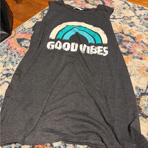 Good Vibes Graphic Tank - Charcoal with Teal & White Print